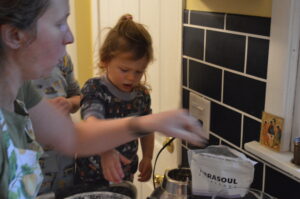Cooking with Children- Cute Toddler Chaos -- Two toddlers "help" cook